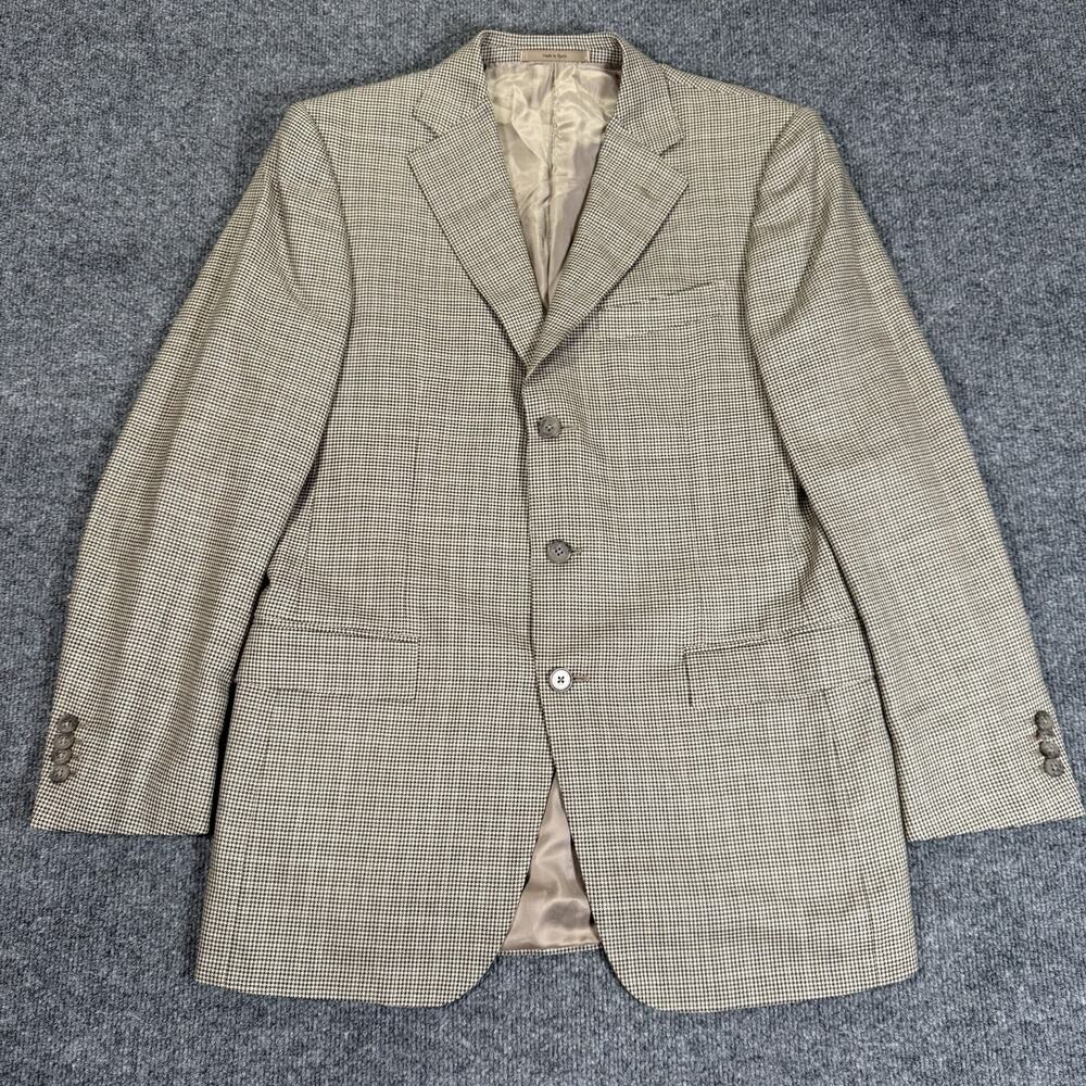 Ermenegildo Zegna Beige Houndstooth Wool Blazer Sport Coat Men's Size 48R